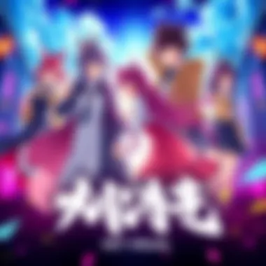 Colorful artwork featuring main characters from Mao Anime in a lively setting.