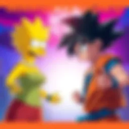 Marge and Goku Face Off Marge Simpson stands ready to fight against Goku from Dragon Ball, both characters showing determination in a vibrant crossover scene.