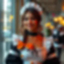 Marisa models a stylish maid's outfit, combining elegance and bold fashion choices, smiling at the camera.