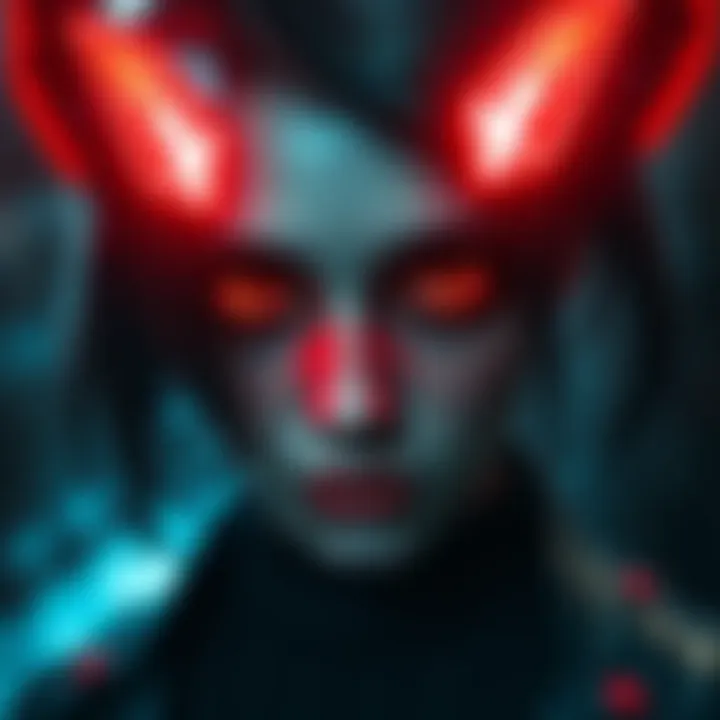 A detailed view of a Marisa variant featuring striking red eyes, surrounded by black market symbols.