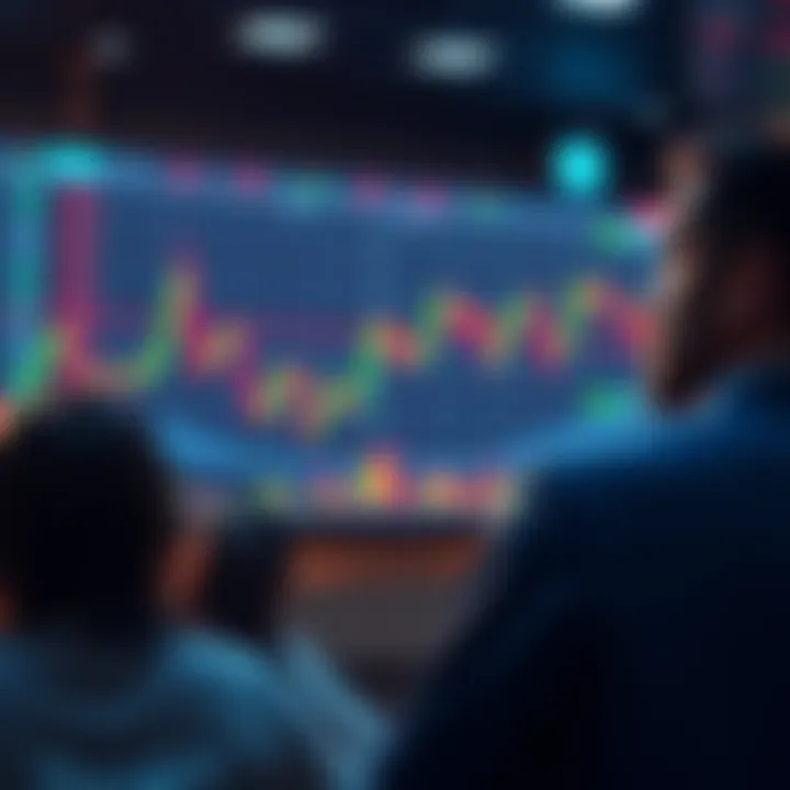 A stock market chart showing a sharp decline, reflecting recent asset crashes, with worried investors watching the screen.