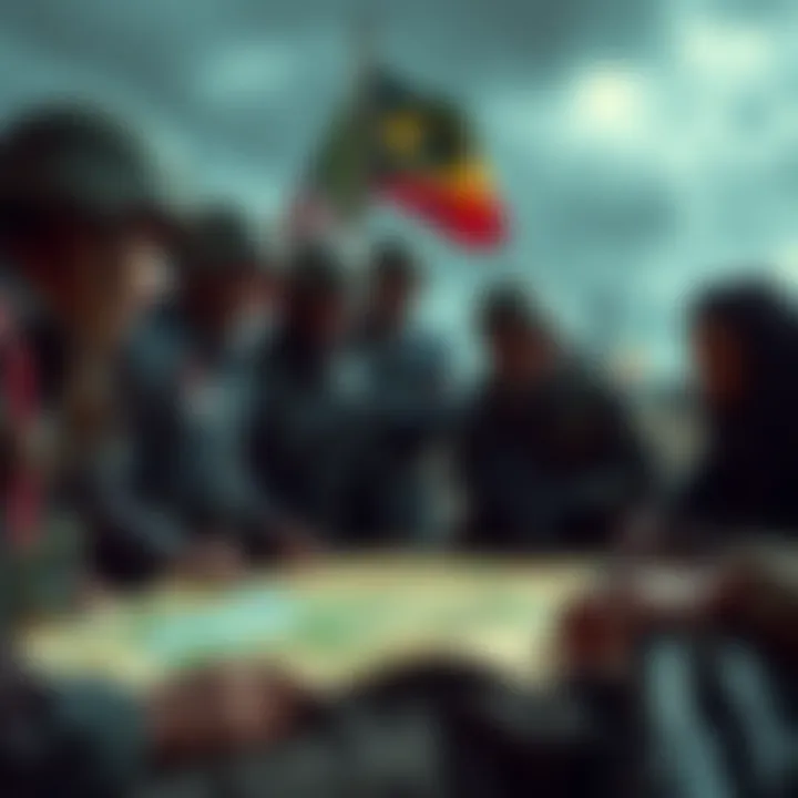 Marley military leaders gather around a map, discussing strategies for their attack amid the looming threat of retaliation