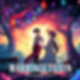 Hikaru Gero and Mei Kinosaki stand together in a colorful setting, representing marriage and adventure in a fantasy world.