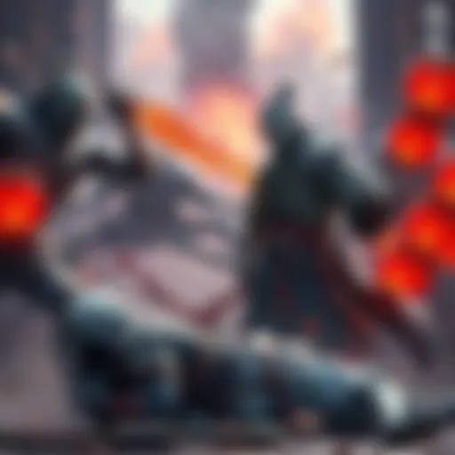 Maru, a greenskin character, looks conflicted amidst a chaotic battle with cursed spirits while a wounded fighter lies nearby