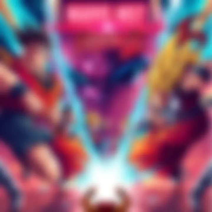 A vibrant illustration showing characters from Marvel and Dragon Ball FighterZ interacting in an epic battle scene, blending styles and powers