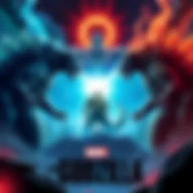 Illustration of Dormammu, Galactus, and Celestial facing off in a cosmic battle.