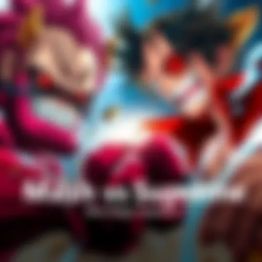 Mash and Luffy in an intense battle scene, showcasing their unique abilities and determined expressions.