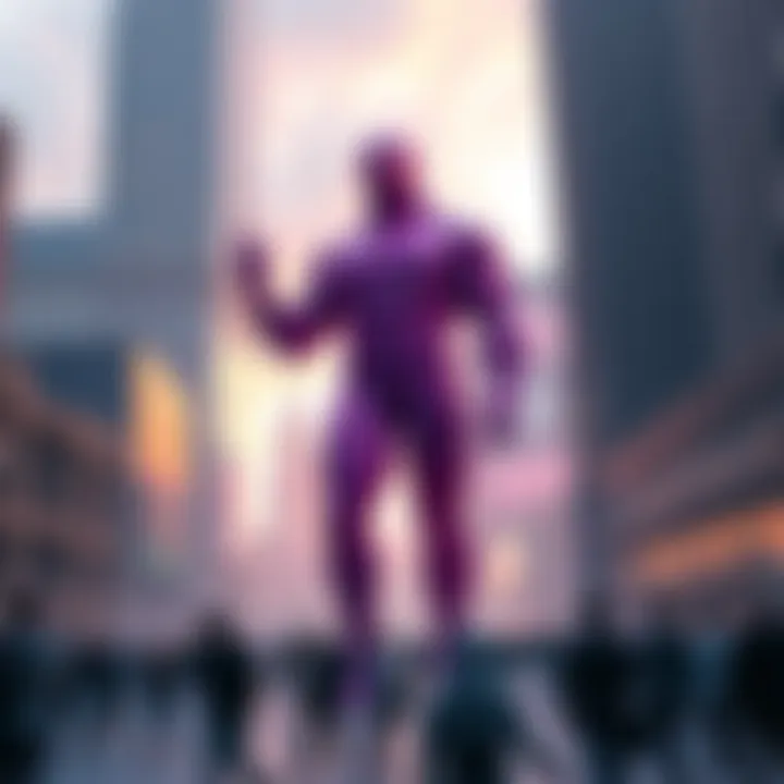 A large, detailed statue of Femto stands in a public space, attracting a crowd of excited fans and collectors.