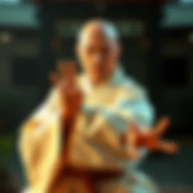 Master Roshi demonstrating martial arts skills with a serious expression