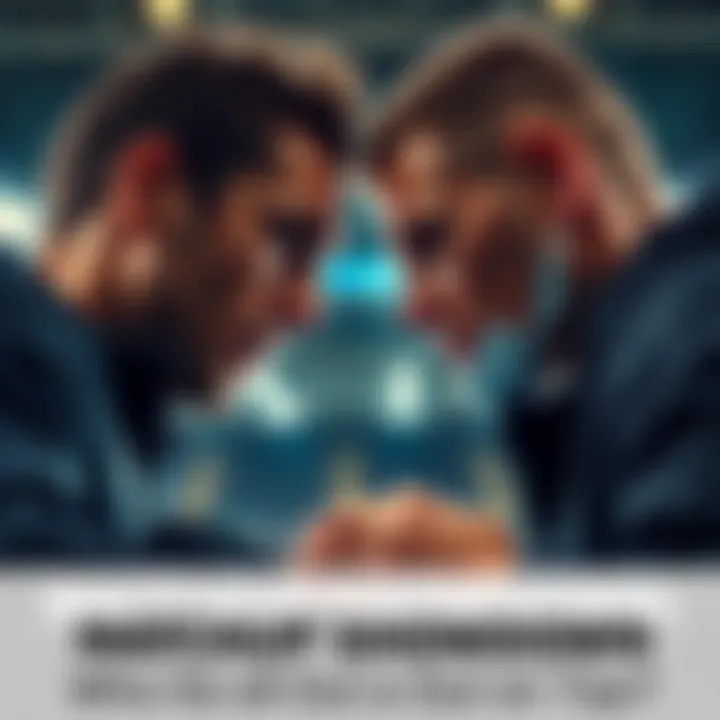 Close-up of two competitors facing off, analyzing strategies and potential outcomes in a sports matchup