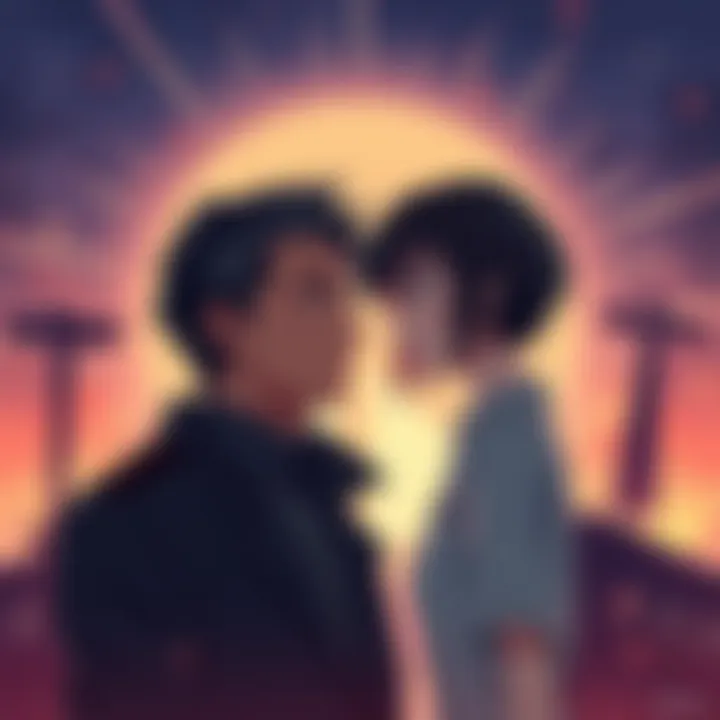 A thoughtful Matsuda reflects on the moral implications of Kira's choices, set against a backdrop of war and peace symbols.