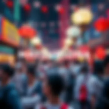 A lively Matsuriona event featuring fans celebrating with colorful decorations and activities.