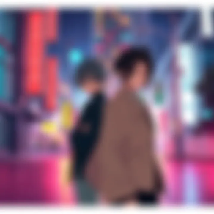 Higuruma and Nanami stand confidently in an urban setting, showcasing their strong personalities and depth.