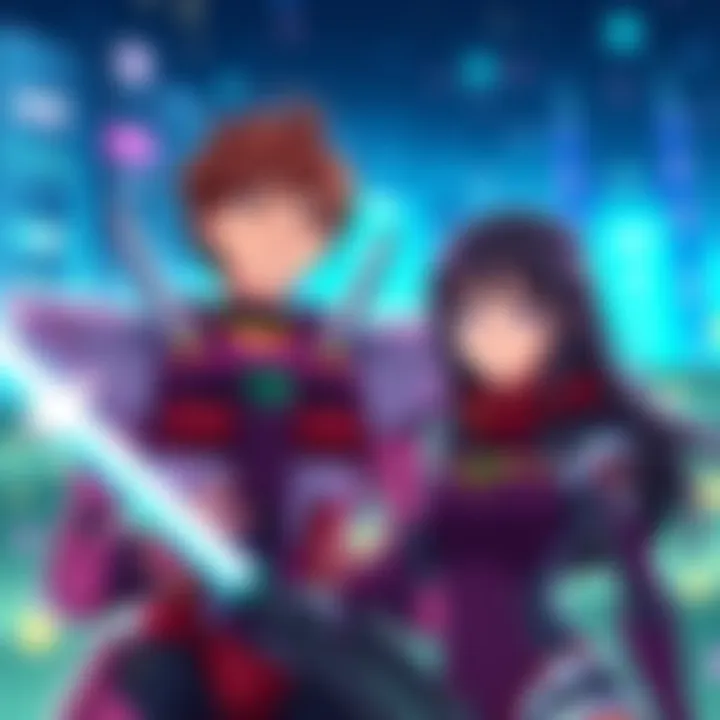 Max Mittelman as Kira Yamato and Stephanie Sheh as Lacus Clyne Max Mittelman voices Kira Yamato and Stephanie Sheh voices Lacus Clyne in a vibrant scene from Gundam Seed.