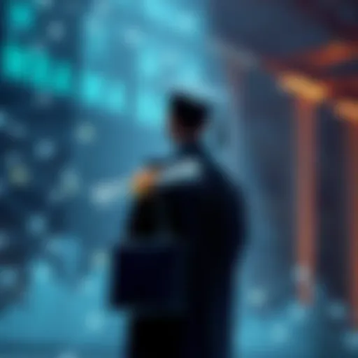 A graduate in a cap and gown holding a diploma with a briefcase and networking connections in the background