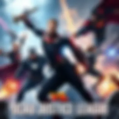 MCU Avengers vs DCAU Justice League A fierce battle scene between iconic heroes from the MCU Avengers and DCAU Justice League, showcasing their superpowers and fighting tactics.