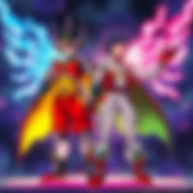 Mechamaru and Maki standing together, each displaying the other's powers, with Mechamaru showing enhanced physical skills and Maki using advanced techniques.