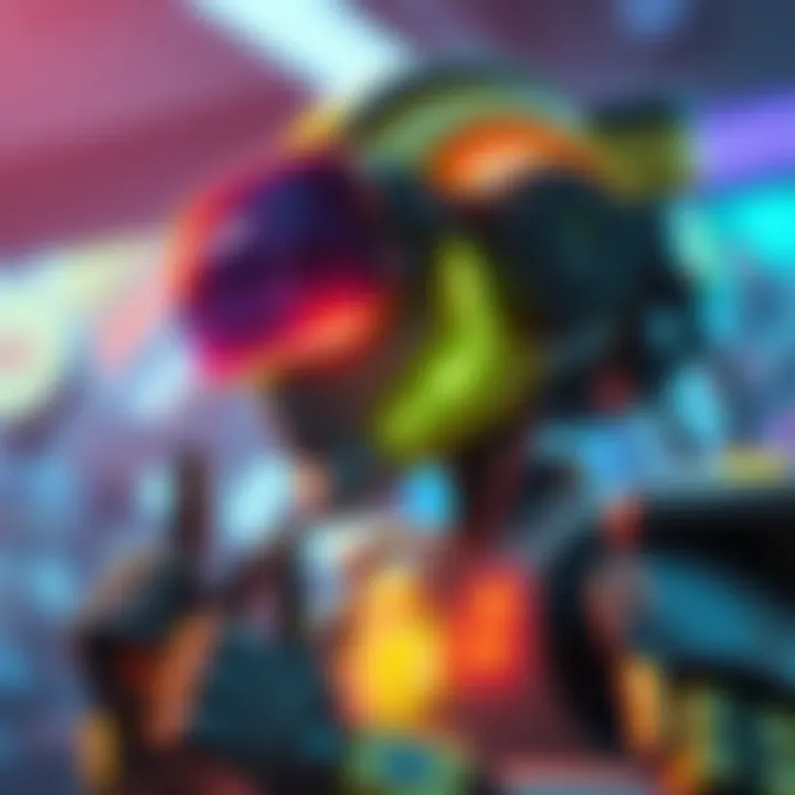 Mechamaru looking at a VR headset, imagining virtual connections with friends.
