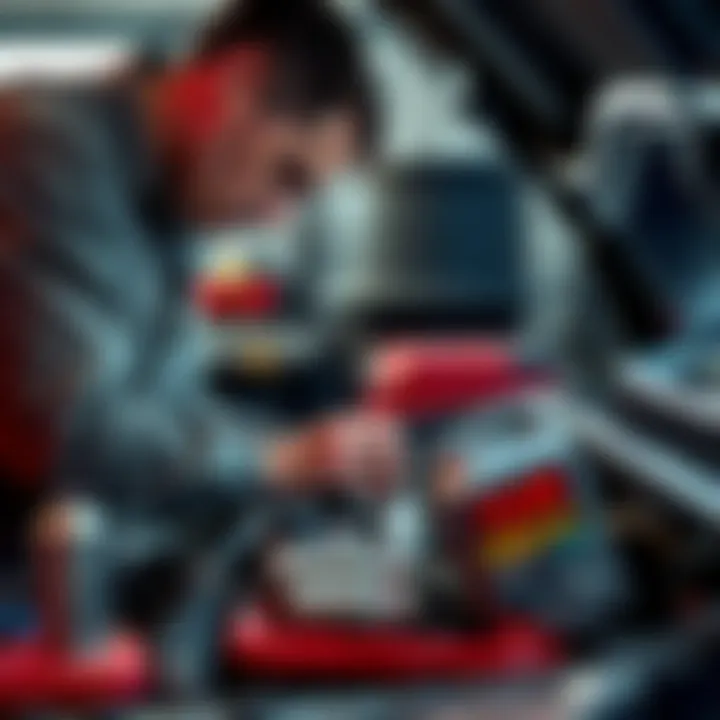 A mechanic focuses on a car engine, surrounded by tools and a can of motor oil, emphasizing the bond between car culture and the scent of oil.