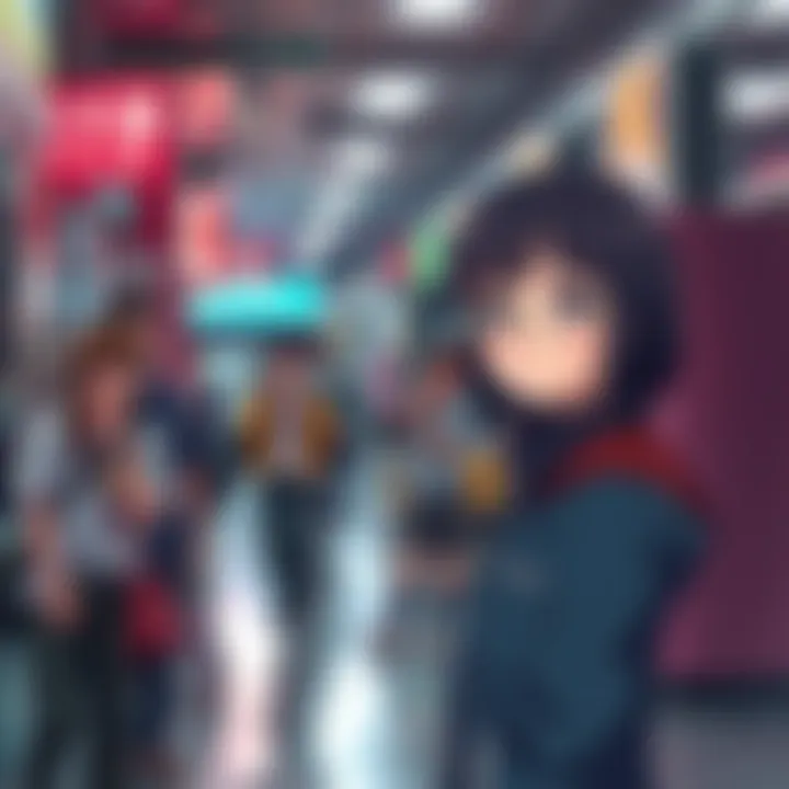 Megane standing in the background of a scene, looking sad while other characters are in focus and having fun.