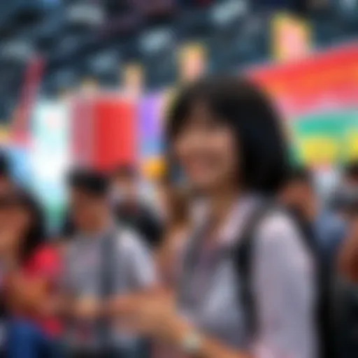Megumi Ogata, the voice of Shinji Ikari, smiling and interacting with fans at Anime Expo