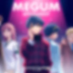 Megumi stands confidently, showcasing his unique personality with a thoughtful expression, surrounded by contrasting characters.