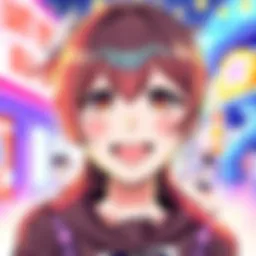 A colorful illustration of Megumi with a big smile, showcasing various charming expressions and artistic styles.