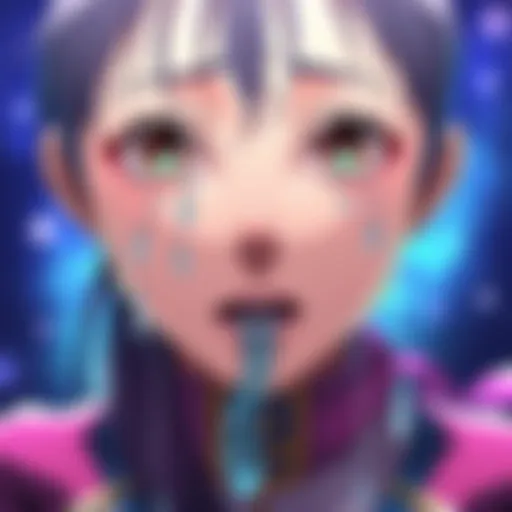 A character named Megumi with tears streaming down her face, expressing deep emotions.