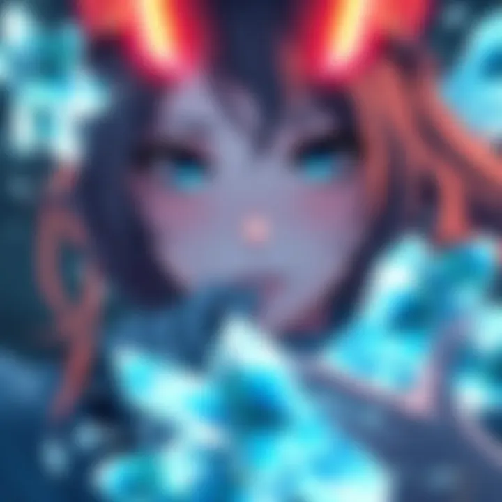 A close-up of Mei Terumi showcasing her ice abilities, with a thoughtful expression, surrounded by icy elements.