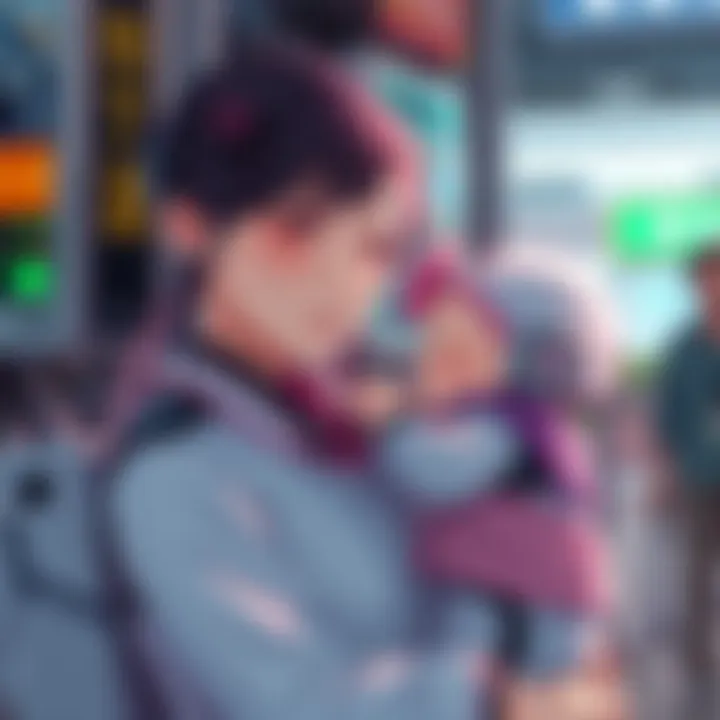 Mei Hatsume holds her baby while showing off her robot creations nearby, with Tenya looking concerned about safety.