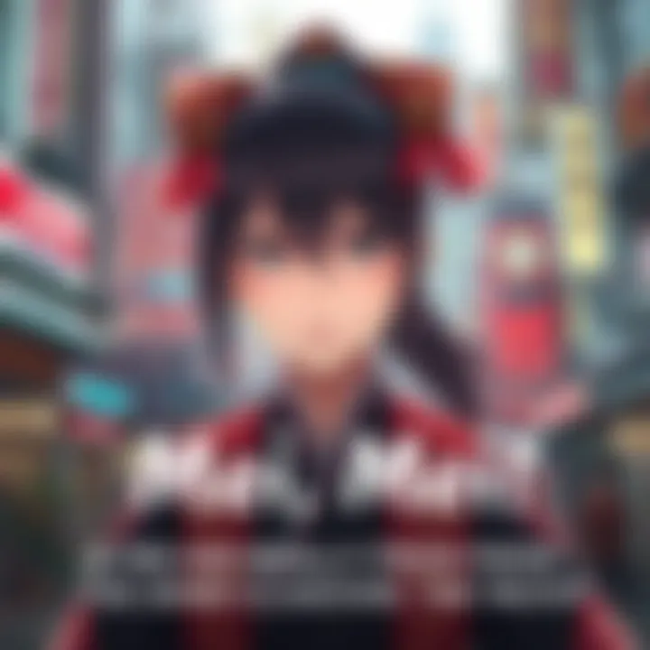 A character named Mei Mei with a serious expression, pondering her true lineage, surrounded by symbols of the Zenin clan, set in an urban background.
