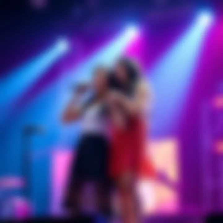 Mel and Ame on stage singing together, showcasing their strong sisterly bond