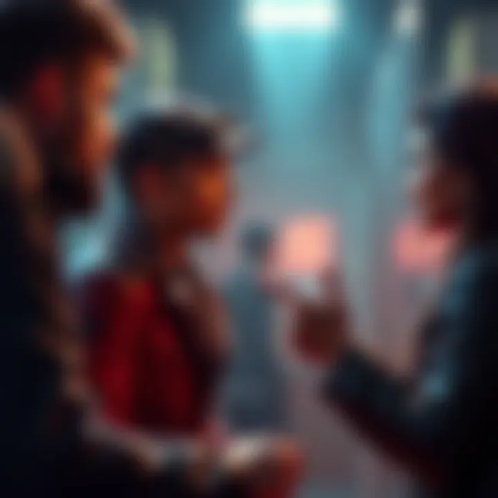 Memorable Dialogue Exchange A scene showing two characters engaged in a deep conversation, highlighting their expressions and body language.