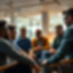 A diverse group of men sitting together discussing various topics and sharing their viewpoints