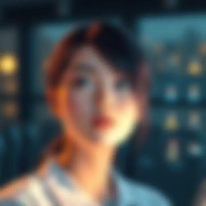 Mera Chisato, a young woman with a thoughtful expression, looking at various career paths represented by icons of different professions.