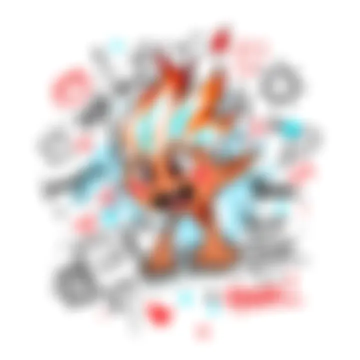 A colorful, messy sketch depicting magma and humorous doodles, reflecting the artist's memories of a beloved character.
