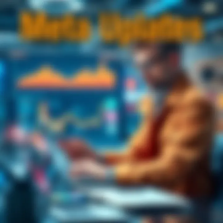 Meta Updates A tech expert analyzing recent changes at Meta, with charts and a laptop open showing social media platforms.