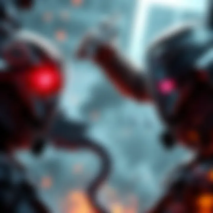 Metal Gear Ray variants facing off against the superhero Homelander in an intense battle scene