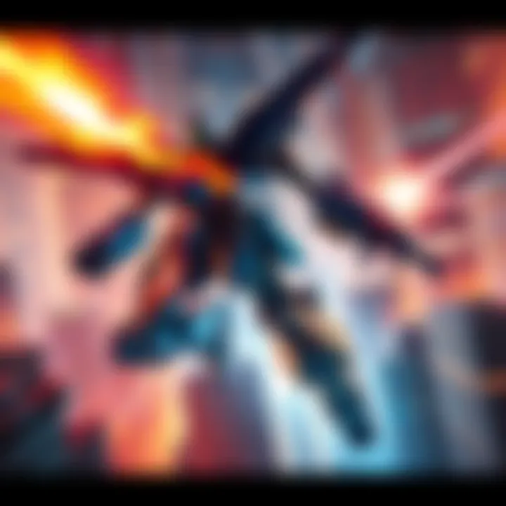 A scene from Metal Skin Panic MADOX-01 showing a mecha battling in a cityscape.