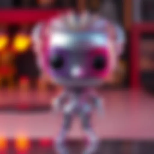 A detailed view of the ECCC Exclusive Metallic Lady Muzan Funko Pop figure showcasing its shiny metallic finish and unique design.