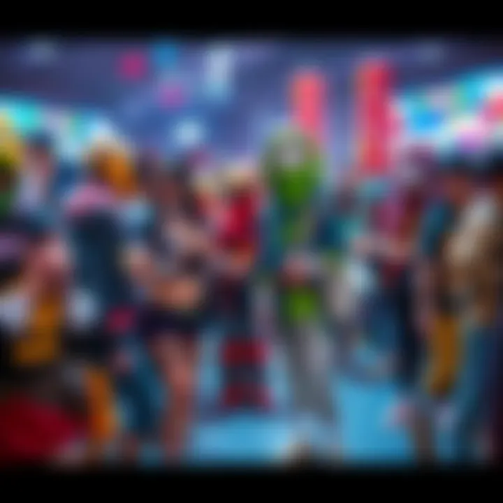 A lively group of fans dressed as characters from My Hero Academia, showcasing their unique outfits and enjoying a fan event.