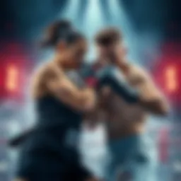 Michelle and Rasputin face off in a tense showdown, showcasing their fighting stances and determination