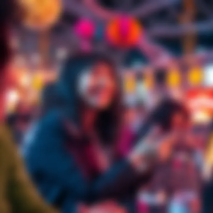 Michi smiles and laughs during her first Scammerthon event, surrounded by colorful decorations and a lively chat, engaging with fans.