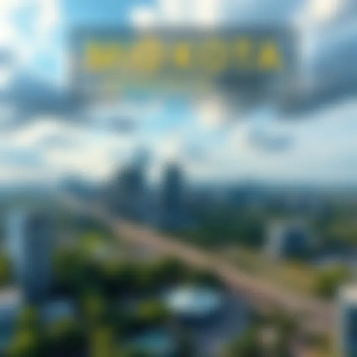 A view of the skyline in MidKota with modern buildings and green spaces, showing growth and development in 2026.