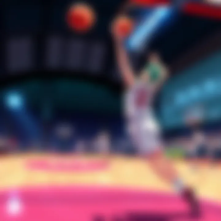Midorima takes a shot on the court as Kuroko prepares to make a pass, both players showcasing their basketball skills in a game setting