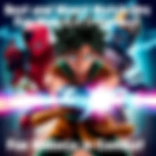 Midoriya preparing for battle while facing different opponents, showcasing his determination and strength.