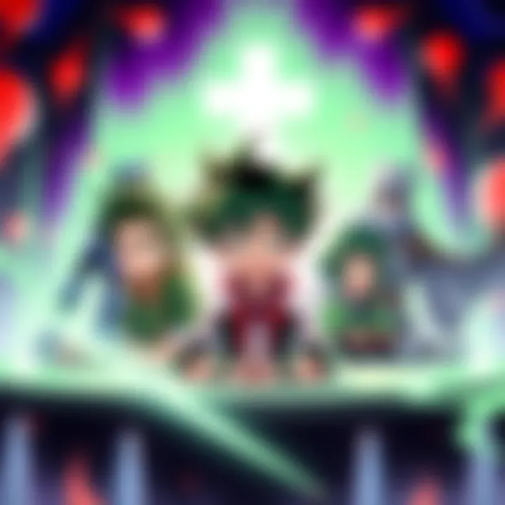 Characters from RWBY and My Hero Academia discussing potential love interests for Midoriya in a villain-themed crossover.