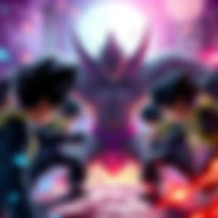 Midoriyas in battle stance Multiple Midoriyas preparing for battle against a fierce opponent resembling Raditz, showcasing their determination and teamwork.