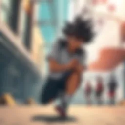 A young hero named Midorya training alone, showcasing his determination and athletic skills without a quirk, set against a backdrop of urban competition.