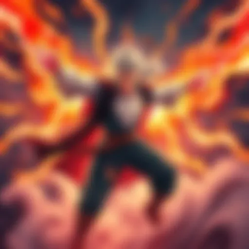 Might Guy in a dynamic pose, surrounded by energy as he opens the 8 Gates, showcasing his power after being reanimated by Edo Tensei.